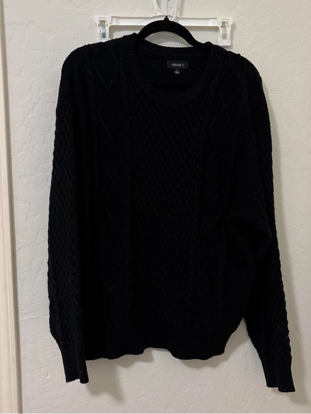 Forever 21 Black Cable Knit Crewneck Sweater - Men's